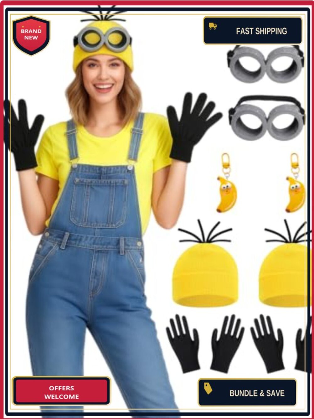 Adult Couple Halloween Costume Accessory Set Beanies Goggles Gloves